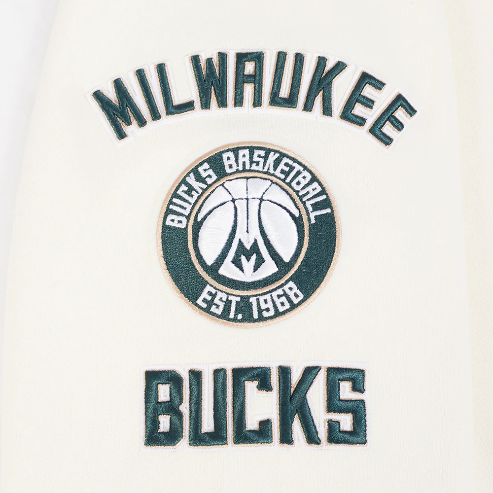 NBA MILWAUKEE BUCKS RETRO CLASSIC MEN'S PO HOODIE (EGGSHELL/ BLACK) - Image 7