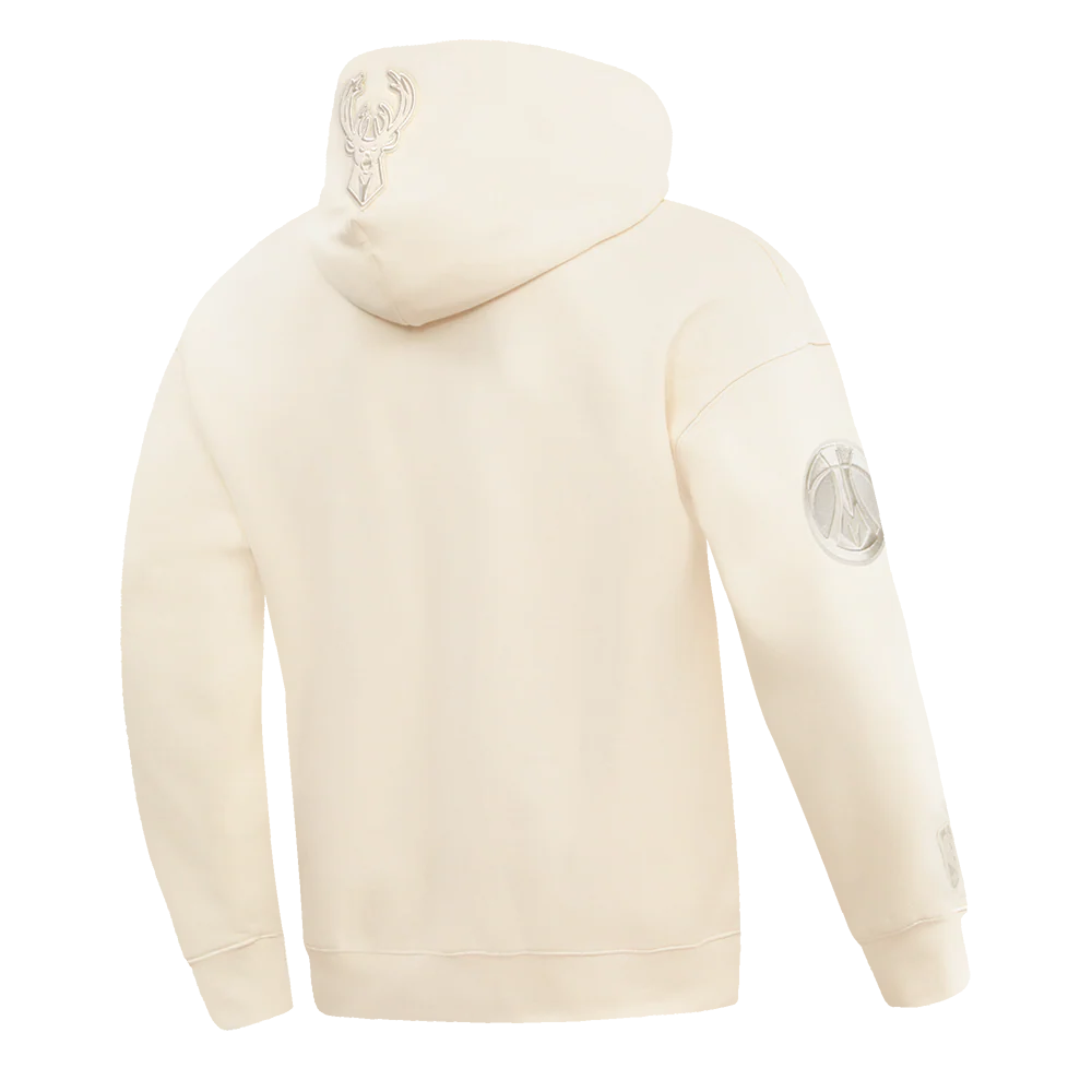 NBA MILWAUKEE BUCKS NEUTRAL DROP SHOULDER MEN'S PULLOVER HOODIE (EGGSHELL) - Image 3