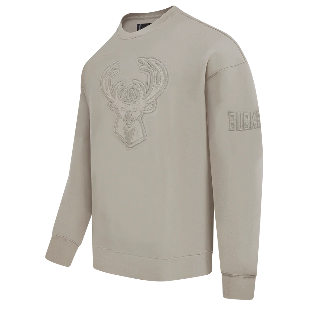 NBA MILWAUKEE BUCKS NEUTRAL MEN'S DROP SHOULDER FLC CREWNECK (TAUPE) - Image 2