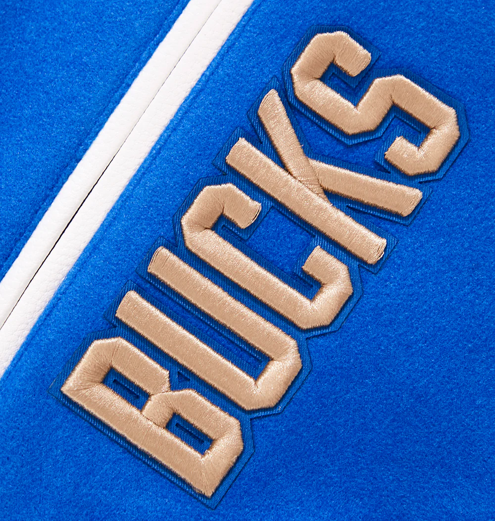 NBA MILWAUKEE BUCKS MEN'S CHEST DEER DISTRICT RIB WOOL VARSITY JACKET (ROYAL BLUE/WHITE) - Image 6