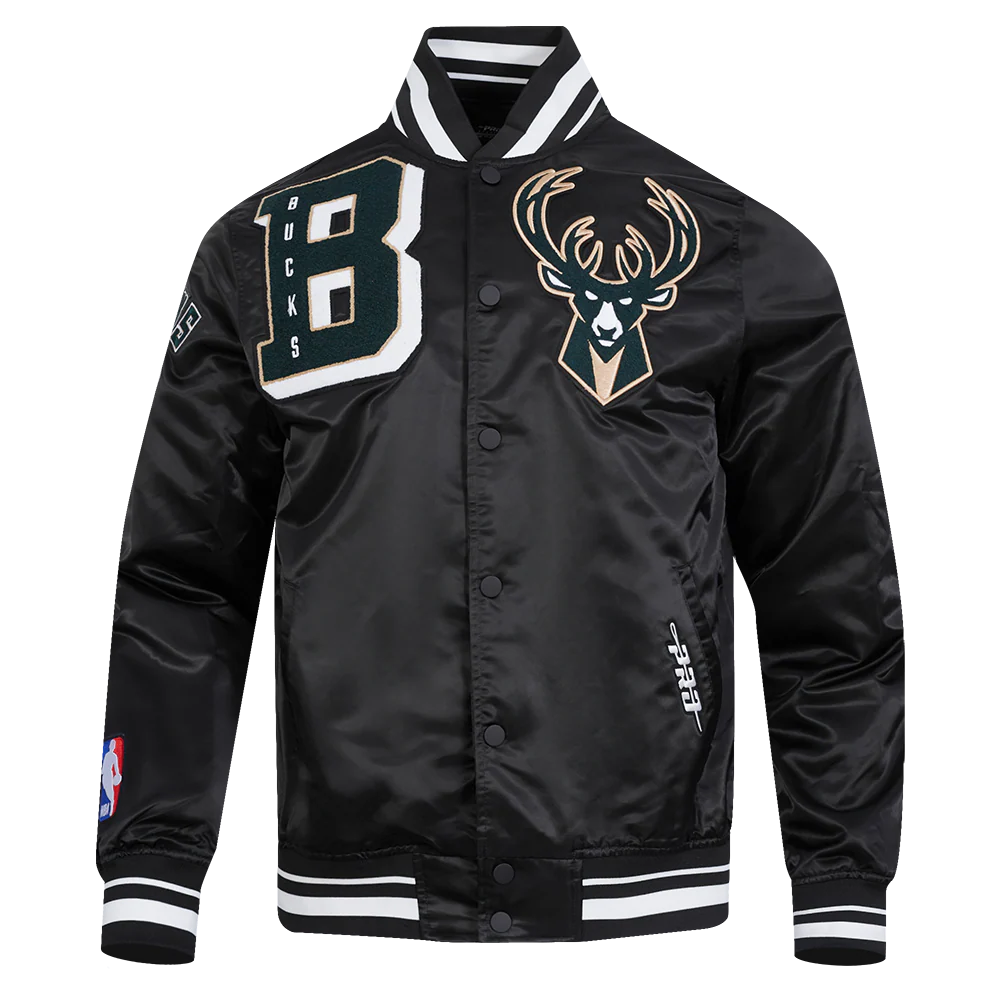 NBA MILWAUKEE BUCKS MASHUP MEN'S RIB SATIN JACKET (BLACK)