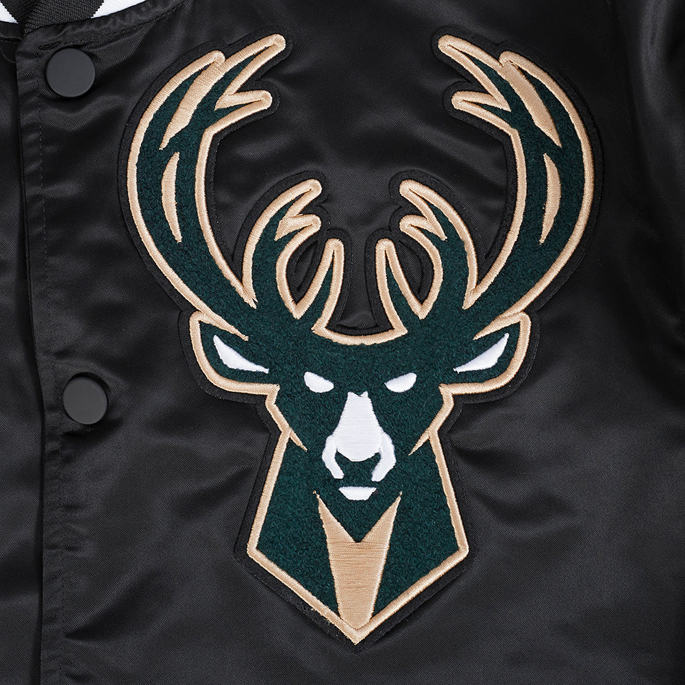 NBA MILWAUKEE BUCKS MASHUP MEN'S RIB SATIN JACKET (BLACK) - Image 6