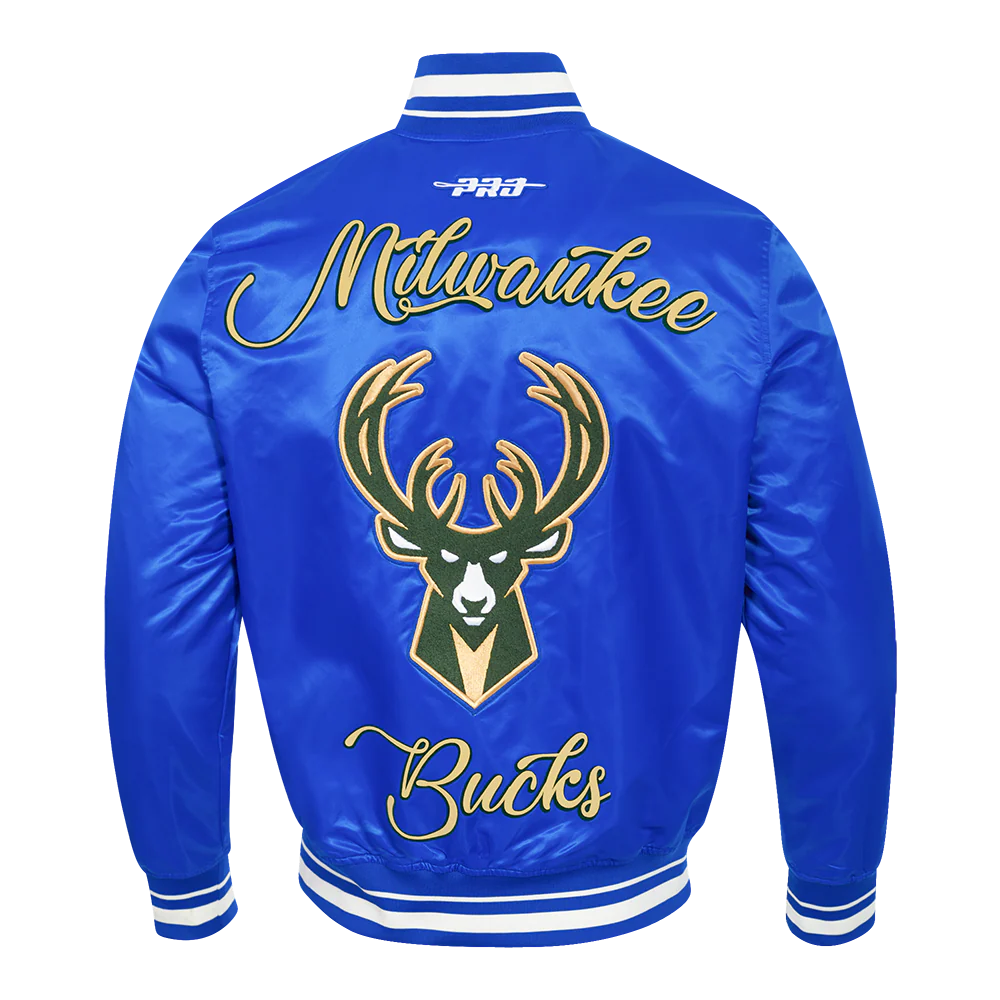 NBA MILWAUKEE BUCKS CITY EDITION 24-25 MEN'S RIB SATIN JACKET (ROYAL BLUE) - Image 4