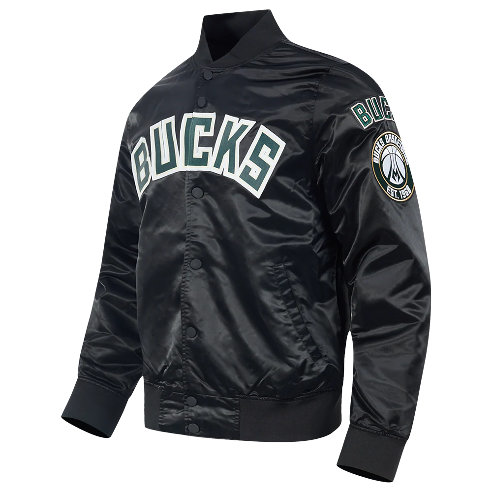 NBA MILWAUKEE BUCKS BIG LOGO MEN'S SATIN JACKET (BLACK) - Image 10