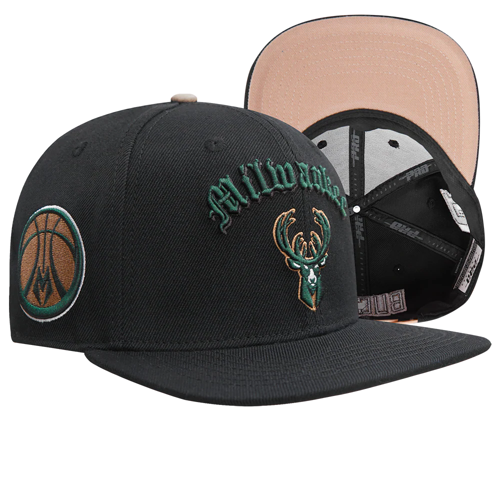 NBA MILWAUKEE BUCKS OLD ENGLISH UNISEX 6 PANEL SNAPBACK HAT (BLACK) - Image 8