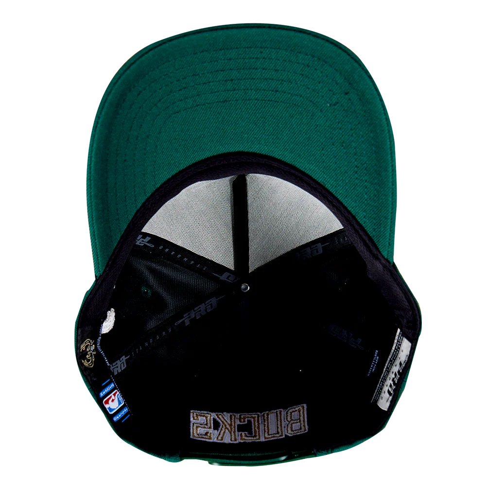 NBA MILWAUKEE BUCKS CITY SIGNATURE MEN'S PINCH FRONT SNAPBACK HAT (FOREST GREEN) - Image 6