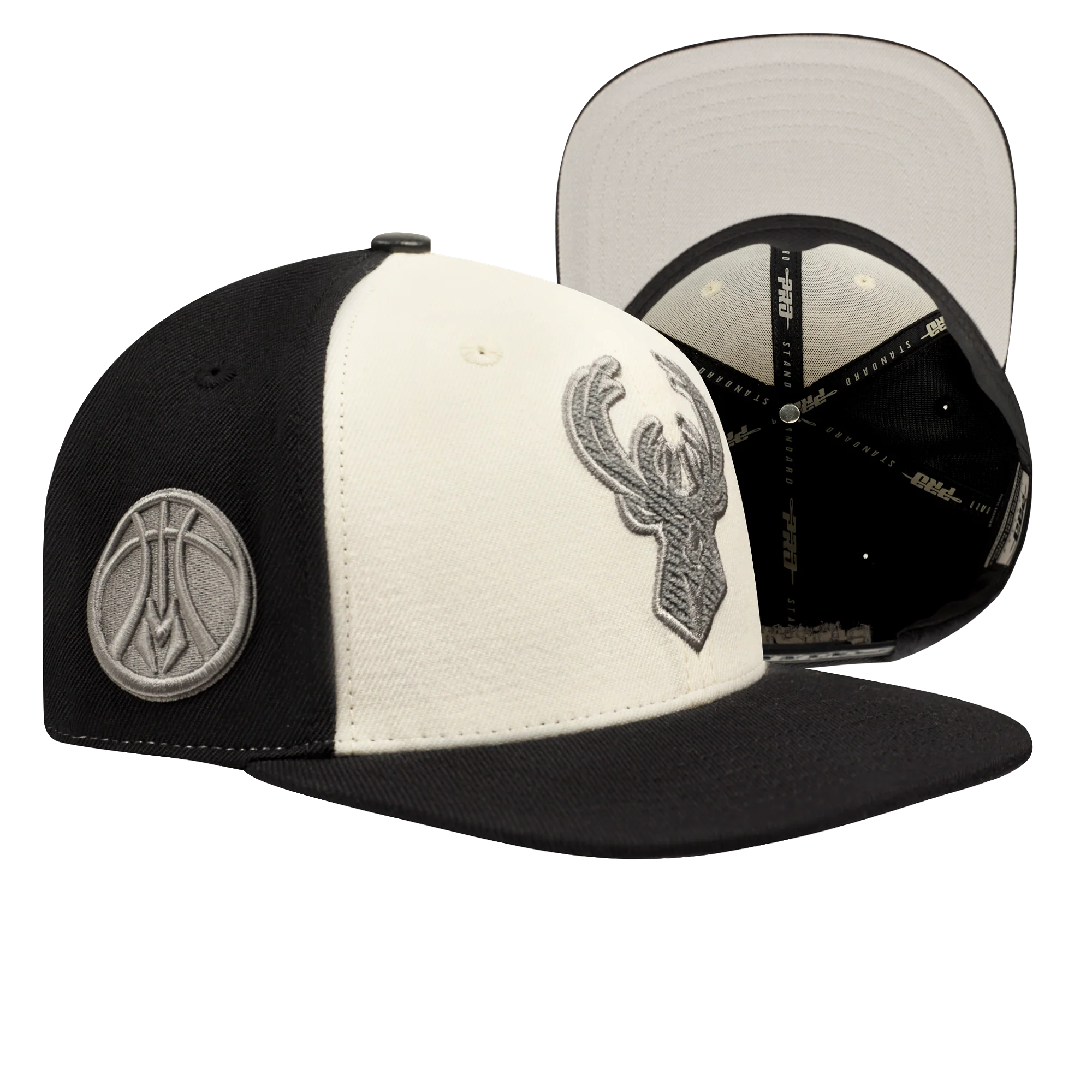 NBA MILWAUKEE BUCKS REVERSE FRENCH TERRY PINCH FRONT SNAPBACK HAT (EGGSHELL/ BLACK) - Image 8