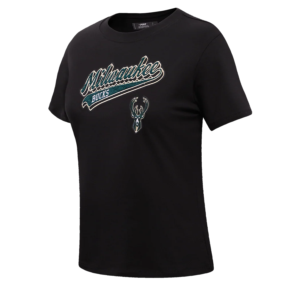 NBA MILWAUKEE BUCKS SCRIPT TAIL WOMEN'S BOYFRIEND TEE (BLACK) - Image 2