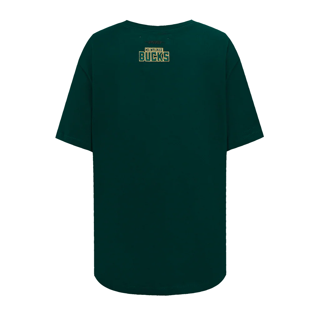NBA MILWAUKEE BUCKS SCRIPT TAIL WOMEN'S BOYFRIEND TEE (FOREST GREEN) - Image 4