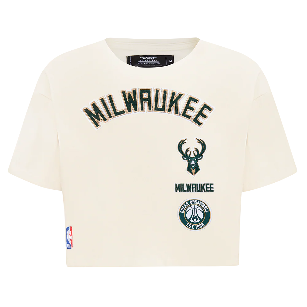 NBA MILWAUKEE BUCKS RETRO CLASSIC WOMEN'S BOXY TEE (EGGSHELL)