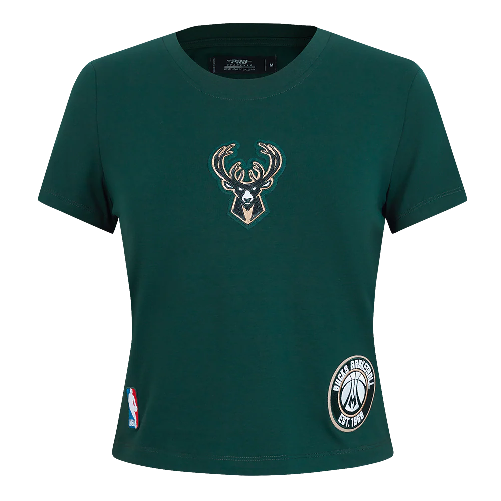 NBA MILWAUKEE BUCKS GAME DAY CLASSICS WOMEN'S SJ BABY DOLL TEE (FOREST GREEN)