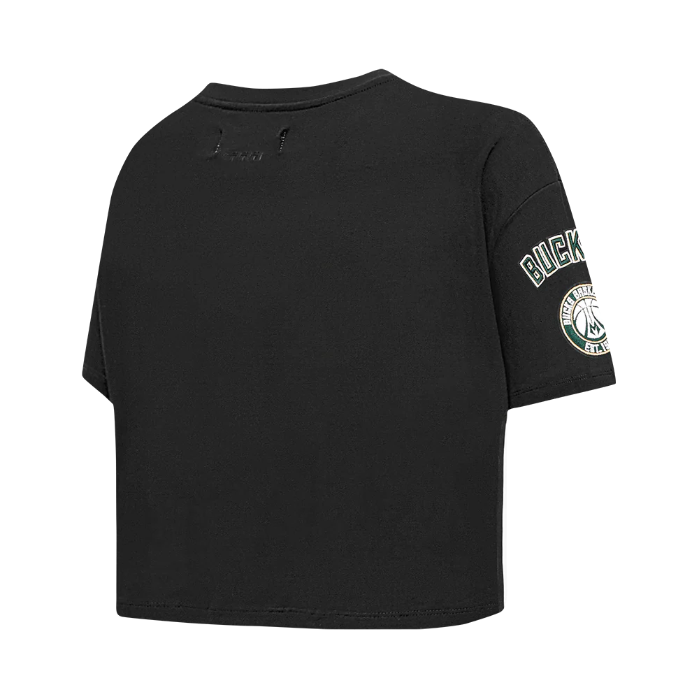NBA MILWAUKEE BUCKS MASHUP WOMEN'S BOXY TEE (BLACK) - Image 4