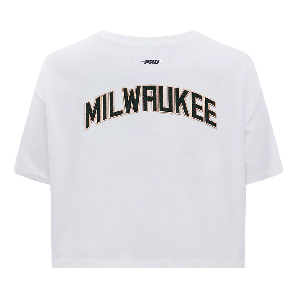 NBA MILWAUKEE BUCKS CLASSIC WOMEN'S BOXY TEE (WHITE) - Image 4