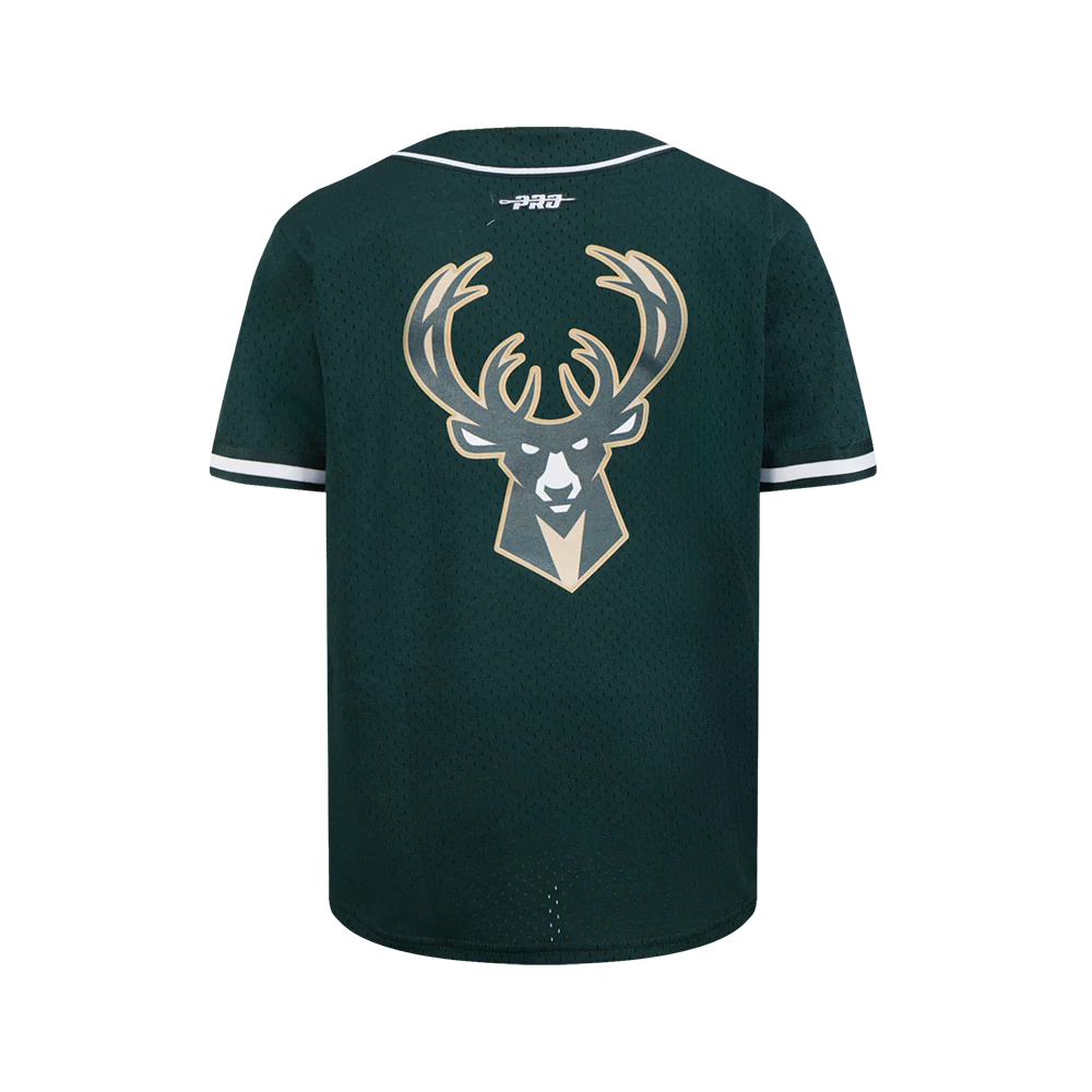 MILWAUKEE BUCKS CLASSIC BIG BOY'S MESH BUTTON DOWN SHIRT (FOREST GREEN) - Image 3