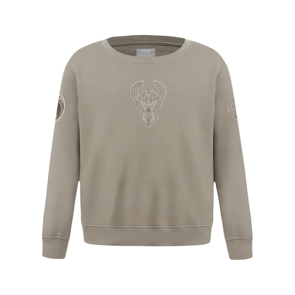 NBA MILWAUKEE BUCKS NEUTRAL BIG BOYS FLC CREWNECK (TAUPE)