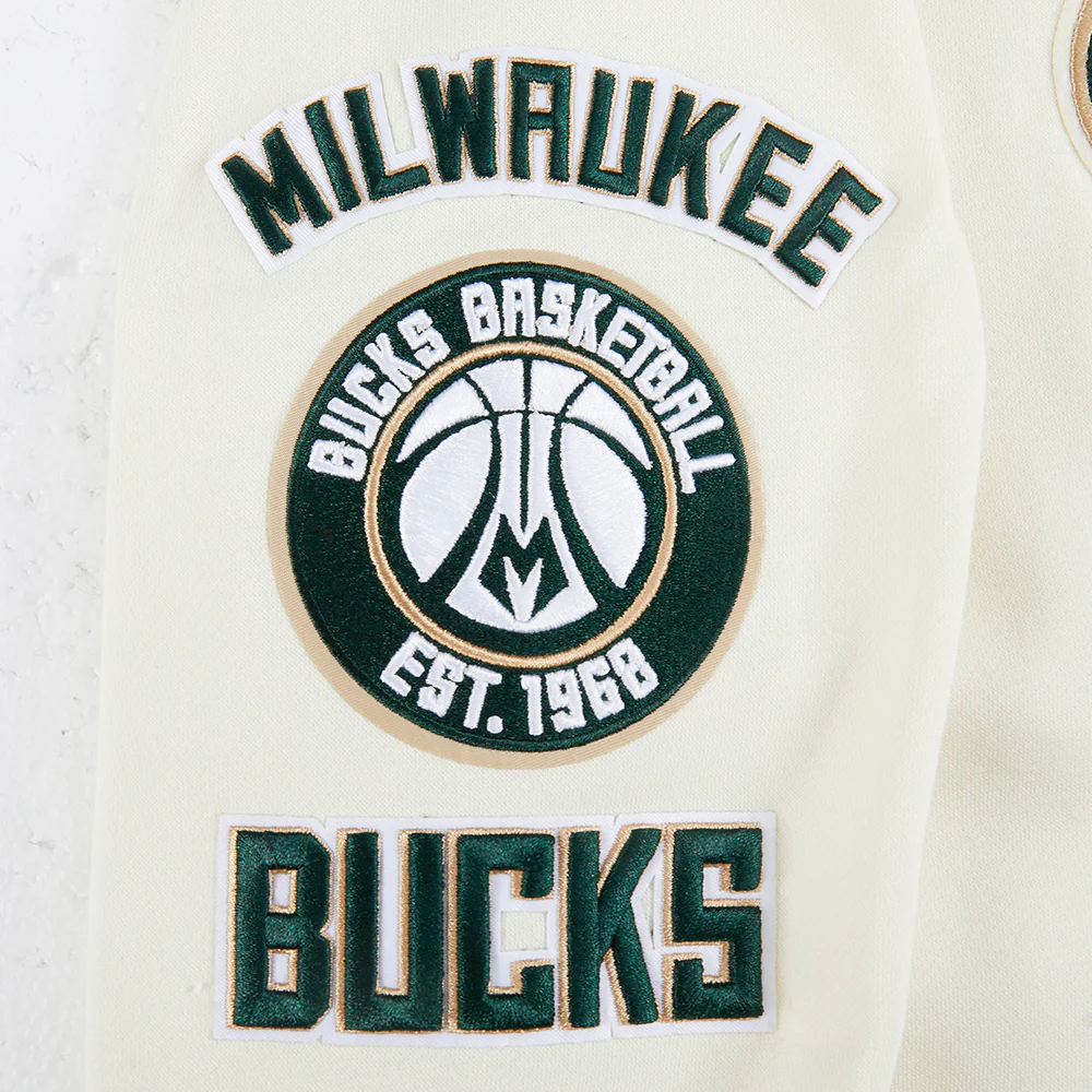 NBA MILWAUKEE BUCKS RETRO CLASSIC BIG BOY'S RIB FLC PO HOODIE (EGGSHELL/ BLACK) - Image 5