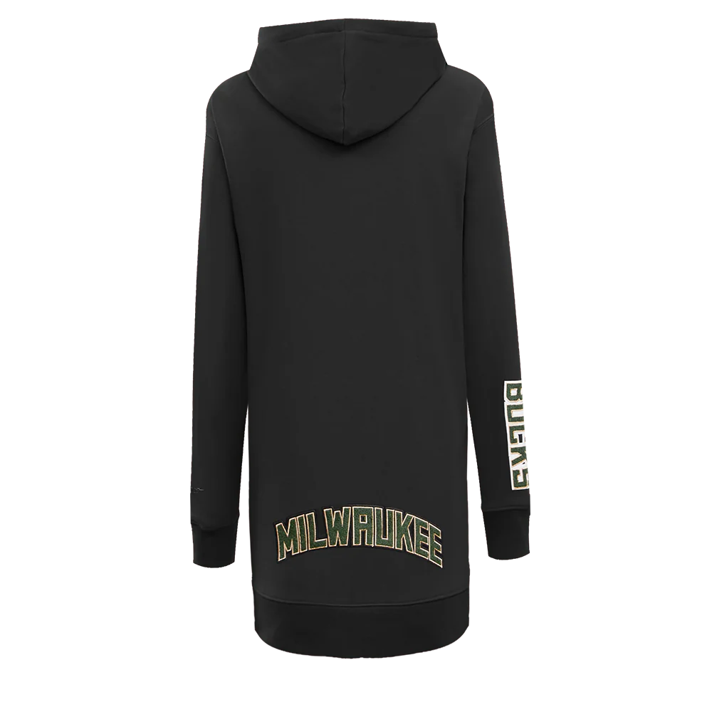 NBA MILWAUKEE BUCKS CLASSIC WOMEN'S HOODIE DRESS (BLACK) - Image 3