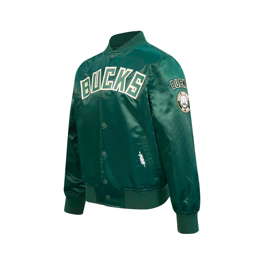 NBA MILWAUKEE BUCKS CLASSIC BIG BOYS SATIN JACKET (FOREST GREEN) - Image 2
