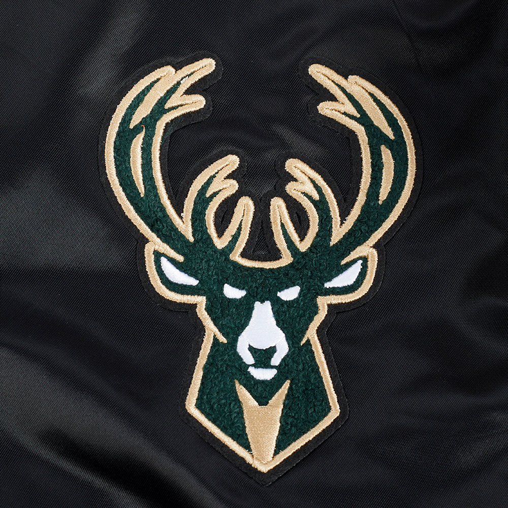 NBA MILWAUKEE BUCKS RETRO CLASSIC BIG BOY'S RIB SATIN JACKET (BLACK) - Image 8