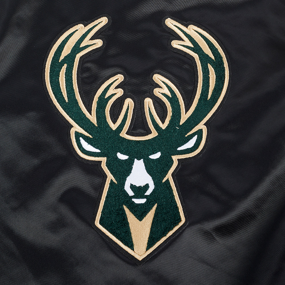 NBA MILWAUKEE BUCKS RETRO CLASSIC BIG BOY'S RIB SATIN JACKET (BLACK) - Image 9