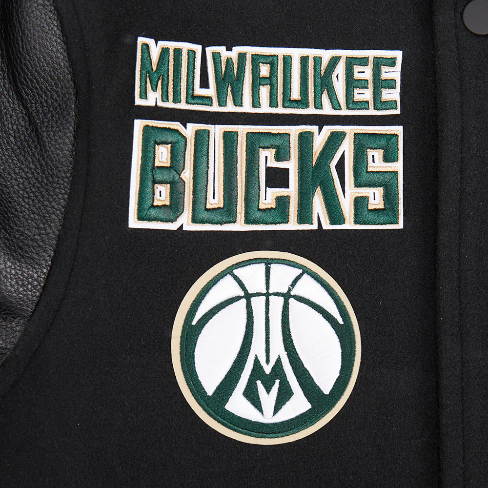 NBA MILWAUKEE BUCKS RETRO CLASSIC BIG BOYS RIB WOOL VARSITY JACKET (BLACK) - Image 5