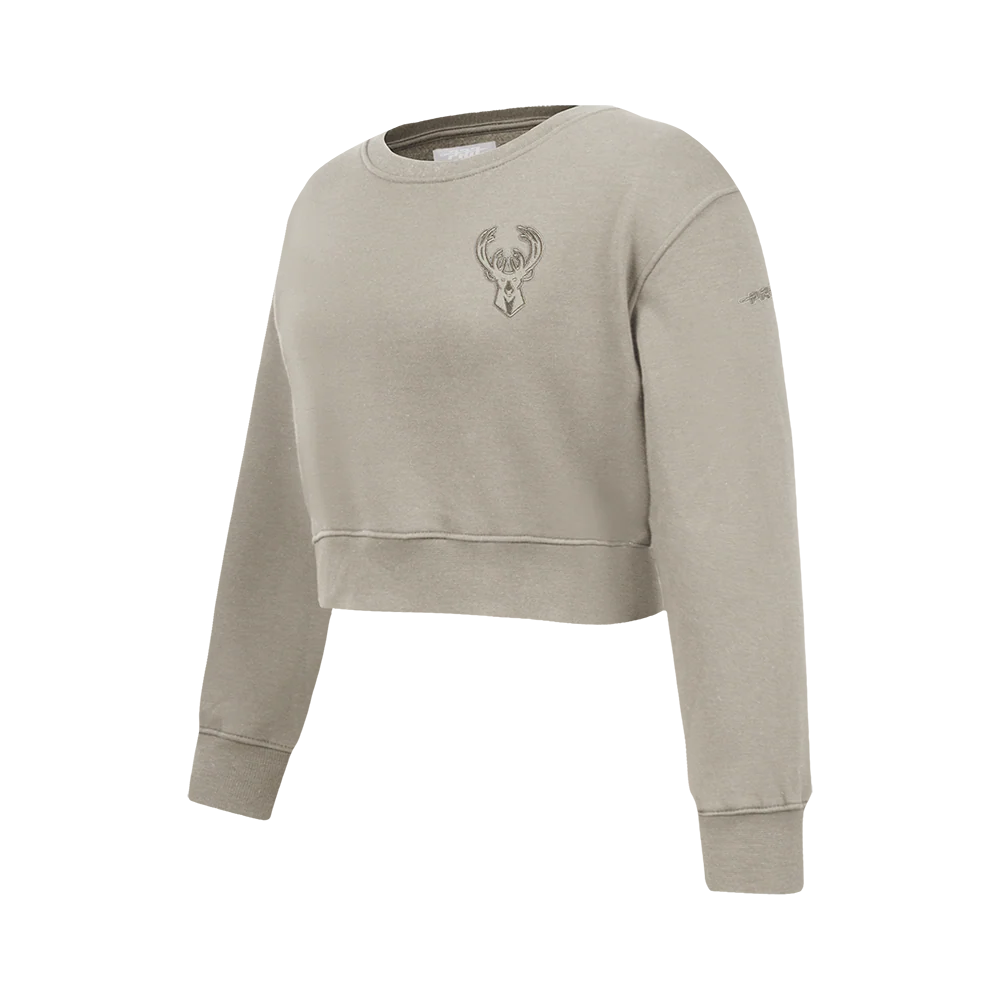 NBA MILWAUKEE BUCKS NEUTRAL BIG GIRLS FLC CREWNECK (TAUPE) - Image 2