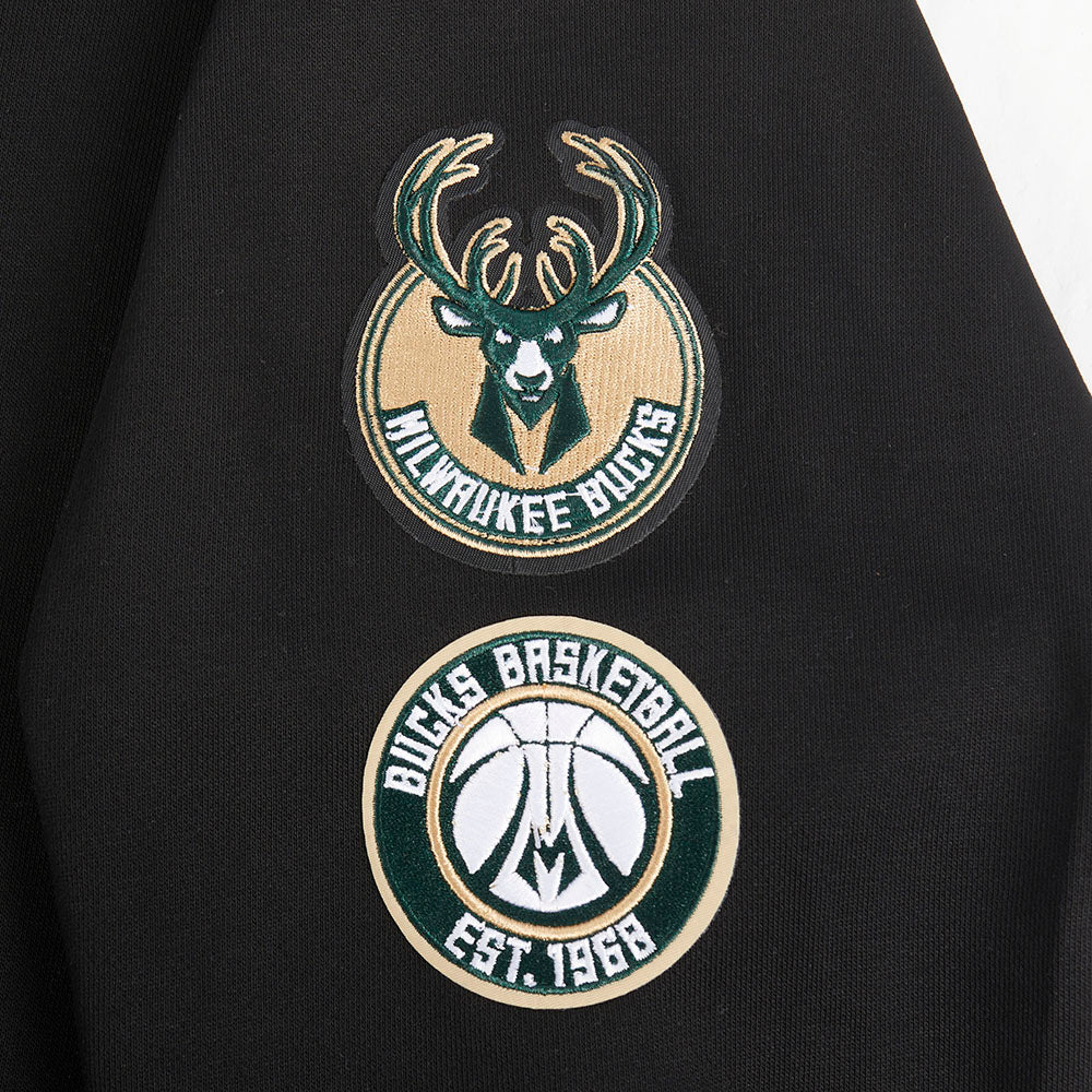 NBA MILWAUKEE BUCKS RETRO CLASSIC WOMEN'S CROPPED PULLOVER HOODIE (BLACK) - Image 6