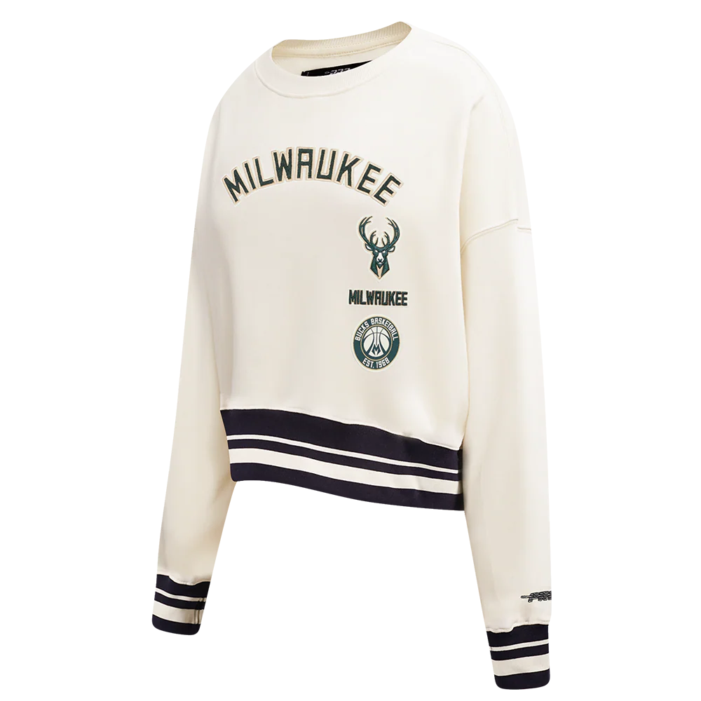NBA MILWAUKEE BUCKS RETRO CLASSIC WOMEN'S CREWNECK (EGGSHELL/ BLACK) - Image 2