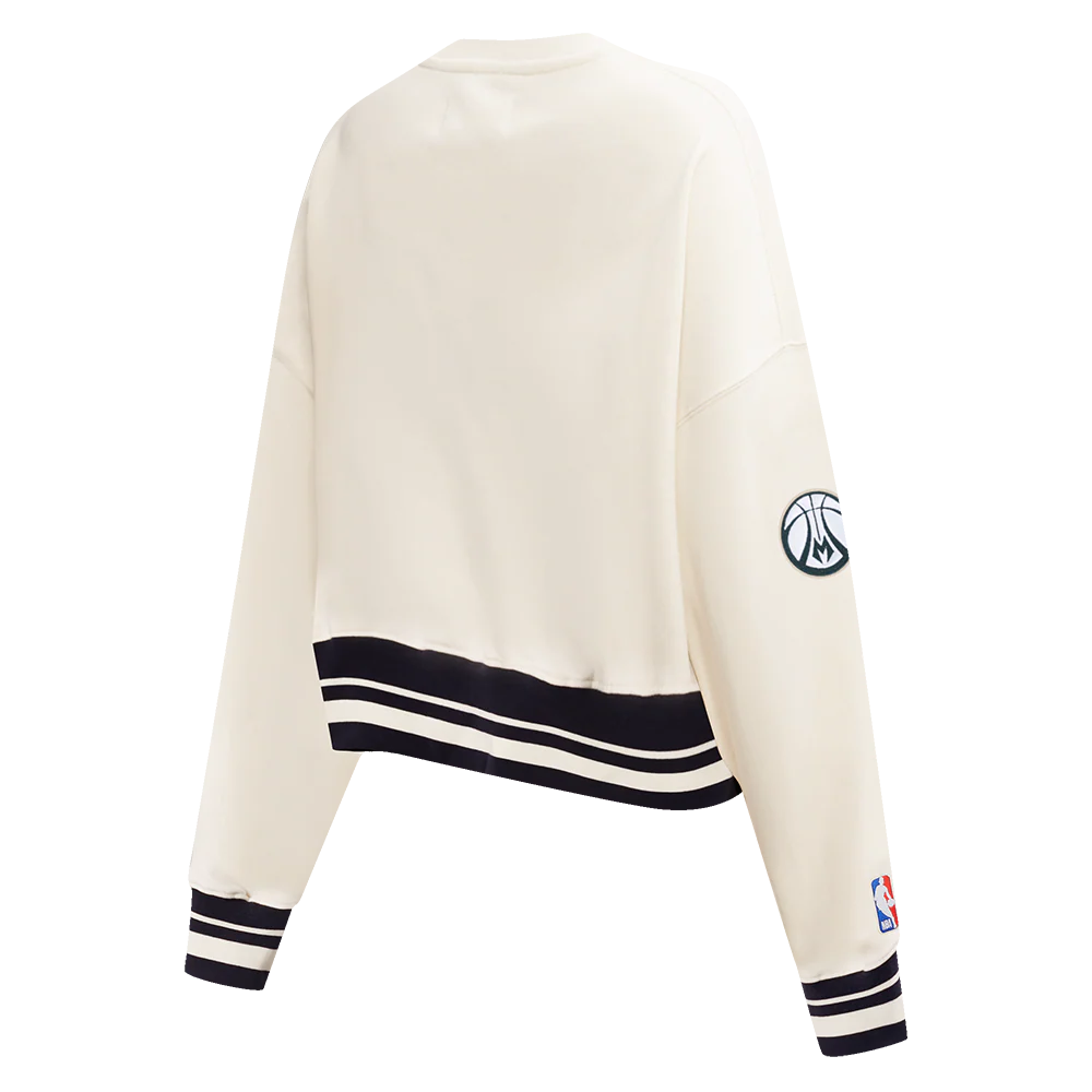 NBA MILWAUKEE BUCKS RETRO CLASSIC WOMEN'S CREWNECK (EGGSHELL/ BLACK) - Image 4