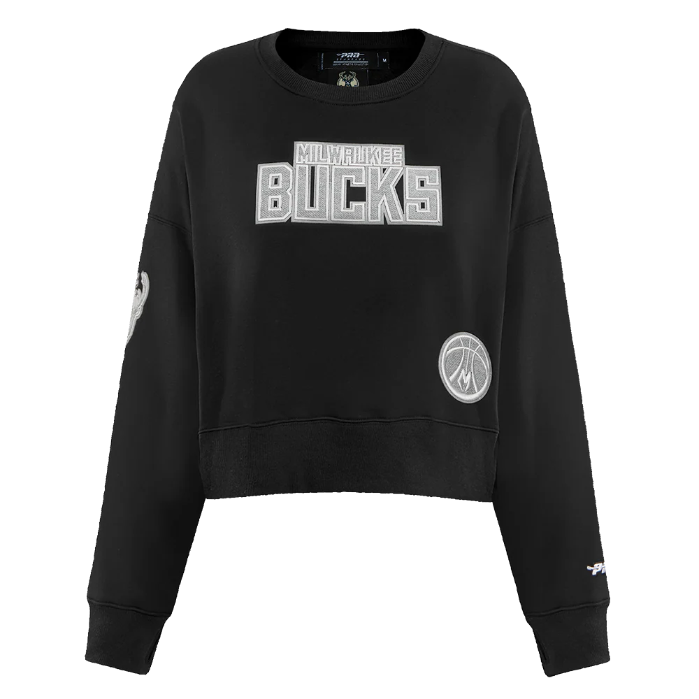 NBA MILWAUKEE BUCKS REVERSE FRENCH TERRY WOMEN'S FLEECE CREWNECK (BLACK)