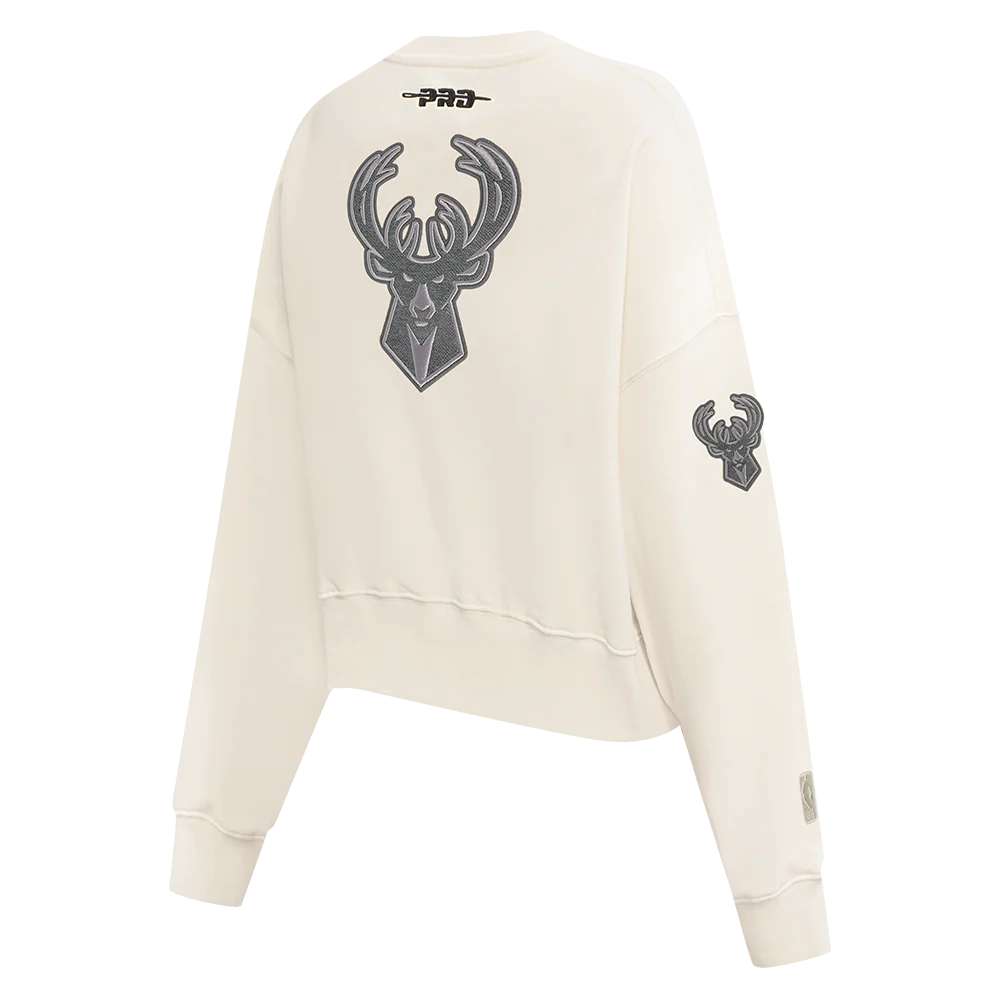 NBA MILWAUKEE BUCKS REVERSE FRENCH TERRY WOMEN'S FLEECE CREWNECK (EGGSHELL) - Image 4