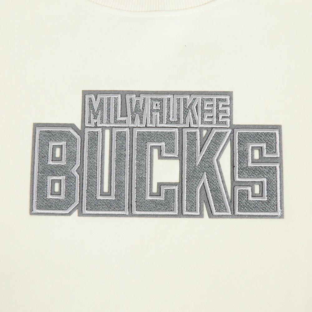 NBA MILWAUKEE BUCKS REVERSE FRENCH TERRY WOMEN'S FLEECE CREWNECK (EGGSHELL) - Image 5