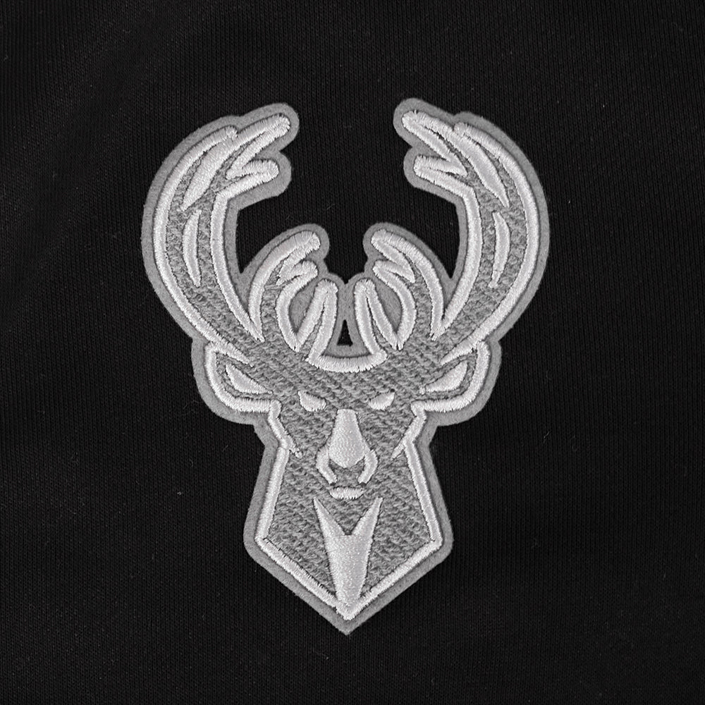 NBA MILWAUKEE BUCKS REVERSE FRENCH TERRY WOMEN'S COLOR BLOCK FLEECE FULL ZIP HOODIE (BLACK/GRAY/EGGSHELL) - Image 5