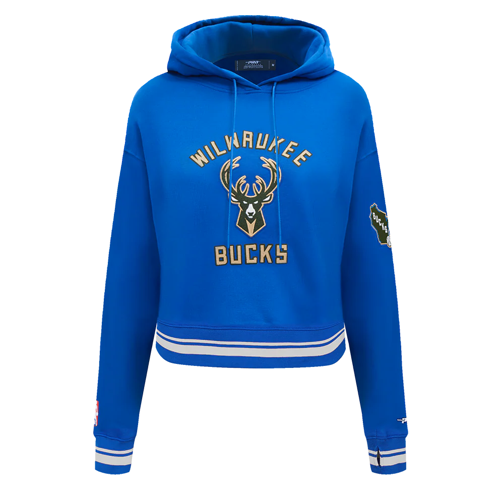 NBA MILWAUKEE BUCKS CITY EDITION 24-25 WOMEN'S RIB FLEECE CROPPED PULLOVER HOODIE (ROYAL BLUE)