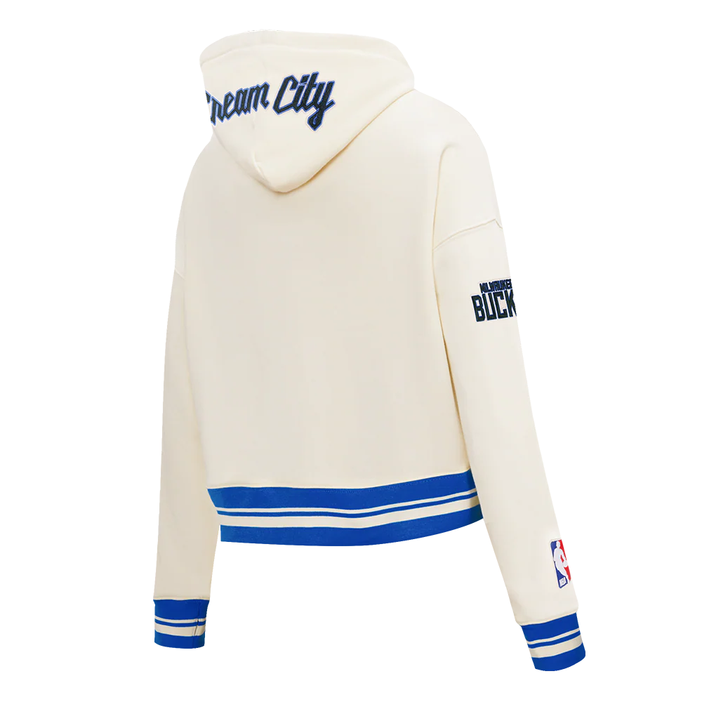NBA MILWAUKEE BUCKS CITY EDITION 25-26 WOMEN'S RIB FLC CROPPED PO HOODIE (EGGSHELL/ ROYAL BLUE) - Image 6