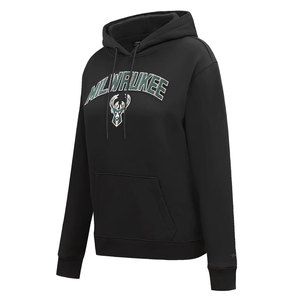 NBA MILWAUKEE BUCKS CLASSIC WOMEN'S PULLOVER HOODIE (BLACK) - Image 2
