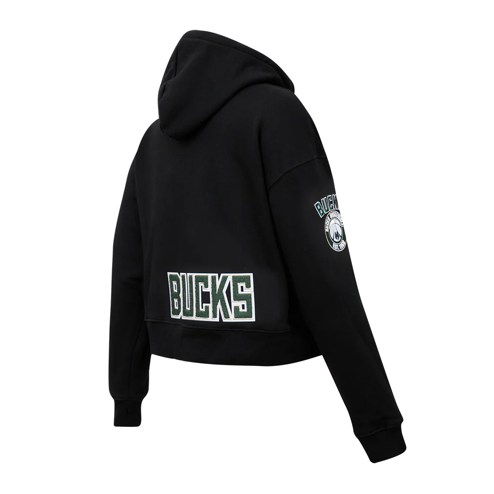 NBA MILWAUKEE BUCKS CLASSIC WOMEN'S CROPPED PULLOVER HOODIE (BLACK) - Image 3