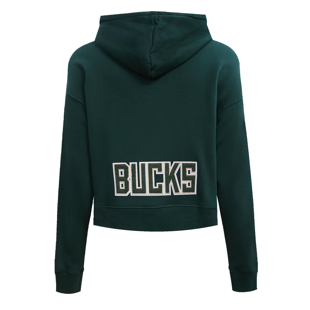 NBA MILWAUKEE BUCKS CLASSIC WOMEN'S CROPPED PULLOVER HOODIE (FOREST GREEN) - Image 4