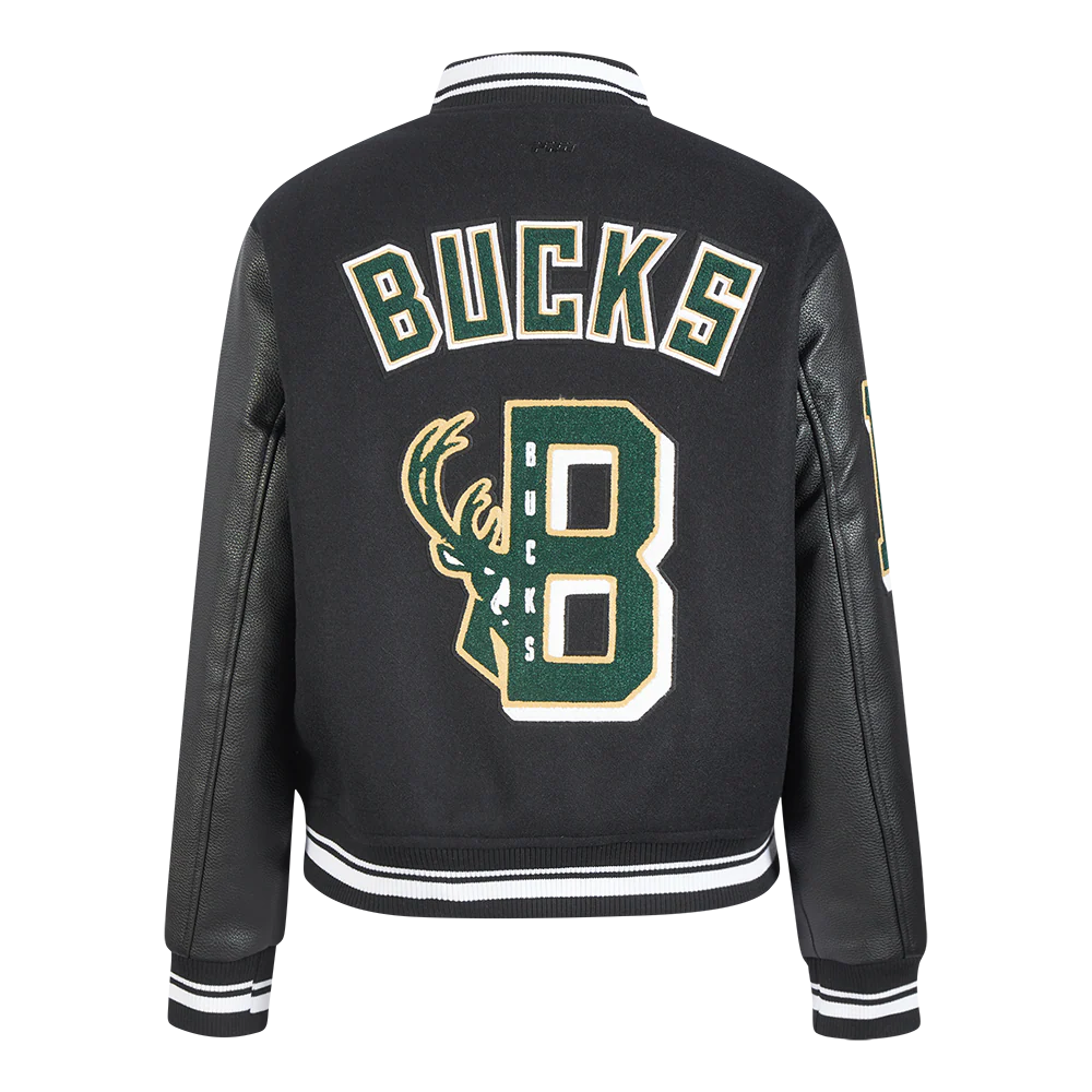NBA MILWAUKEE BUCKS MASHUP WOMEN'S RIB WOOL VARSITY JACKET (BLACK) - Image 3