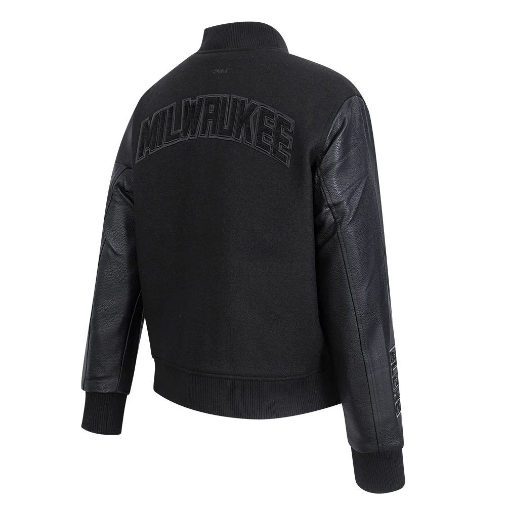 NBA MILWAUKEE BUCKS TRIPLE BLACK WOMEN'S WOOL VARSITY JACKET (TRIPLE BLACK) - Image 4