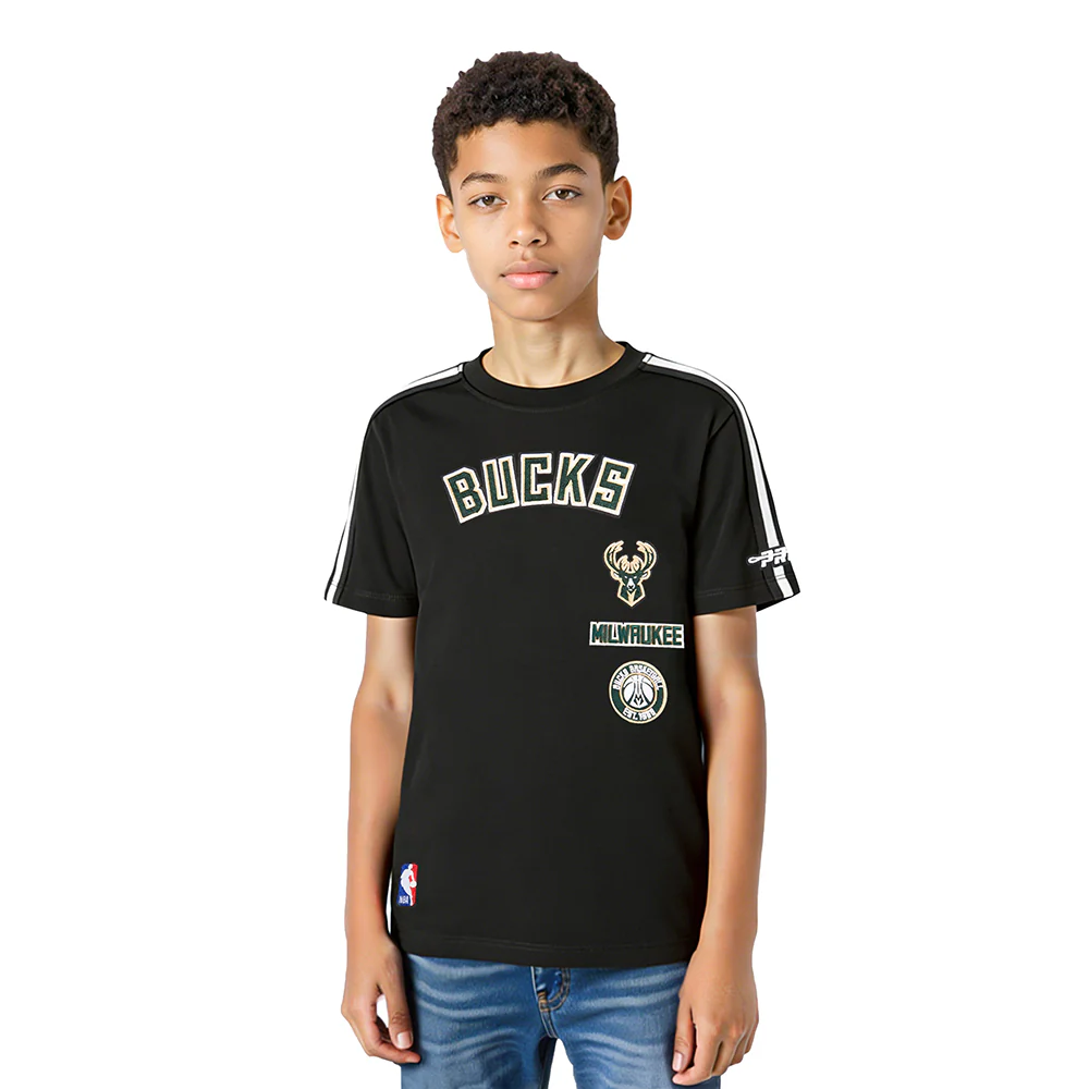 NBA MILWAUKEE BUCKS RETRO CLASSIC LITTLE BOYS SHORT SLEEVE TAPING TEE (BLACK)