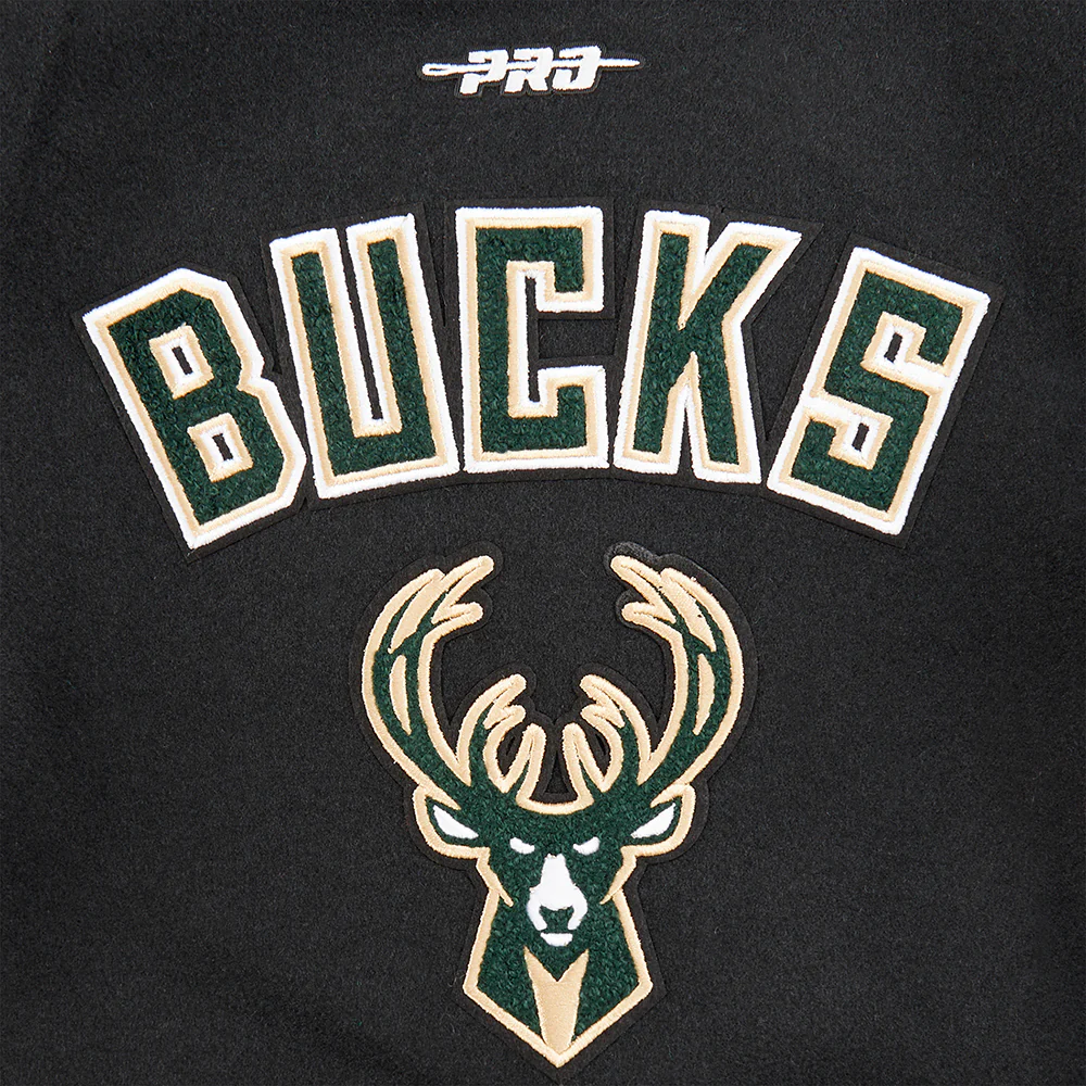 NBA MILWAUKEE BUCKS RETRO CLASSIC LITTLE BOYS RIB WOOL VARSITY JACKET (BLACK) - Image 10
