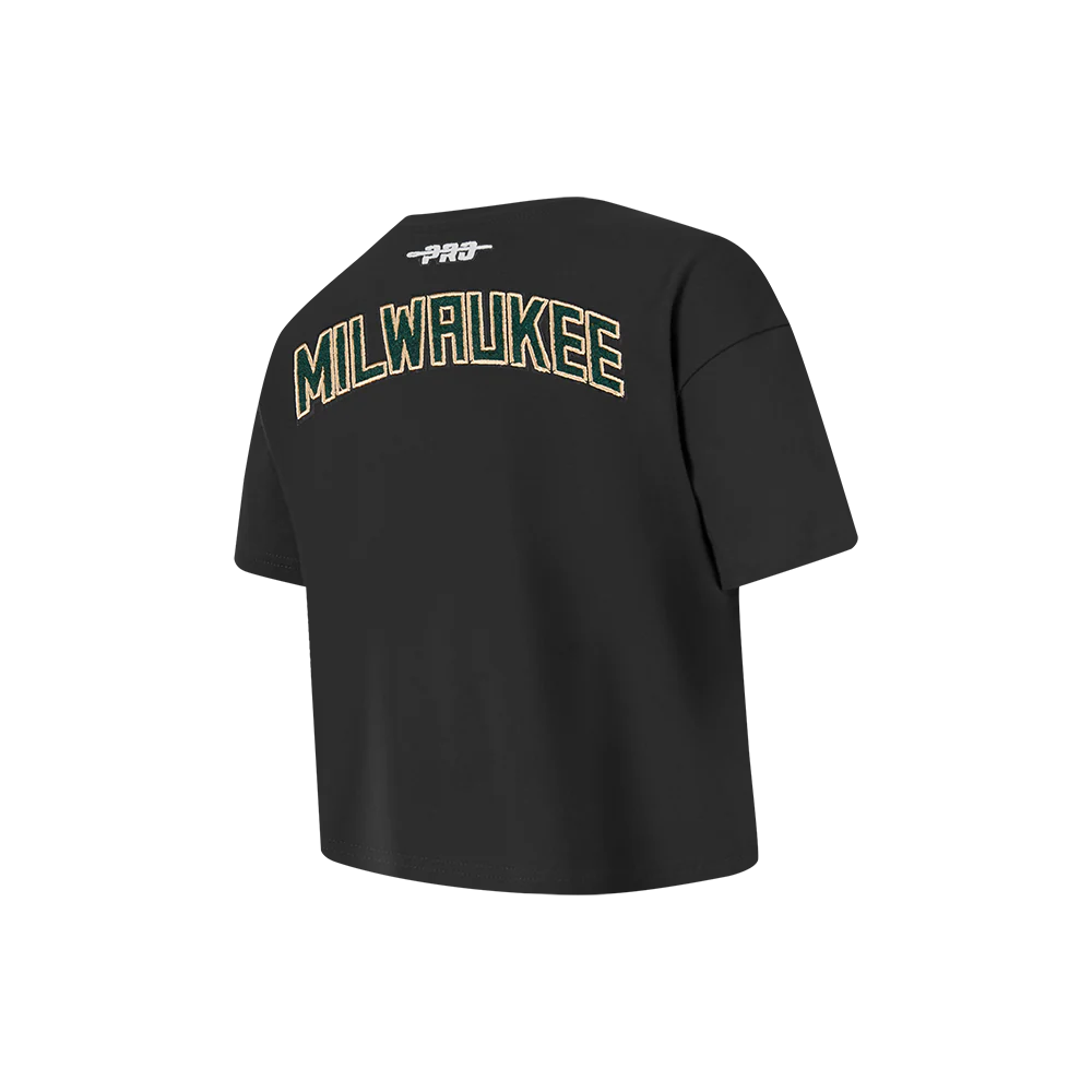 NBA MILWAUKEE BUCKS CLASSIC LITTLE GIRLS SHORT SLEEVE BOXY TEE (BLACK) - Image 4