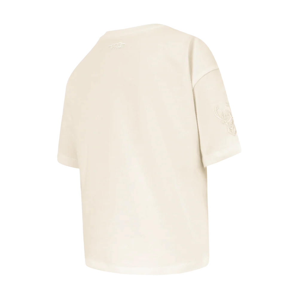 NBA MILWAUKEE BUCKS NEUTRAL LITTLE GIRLS SHORT SLEEVE BOXY TEE (EGGSHELL) - Image 4