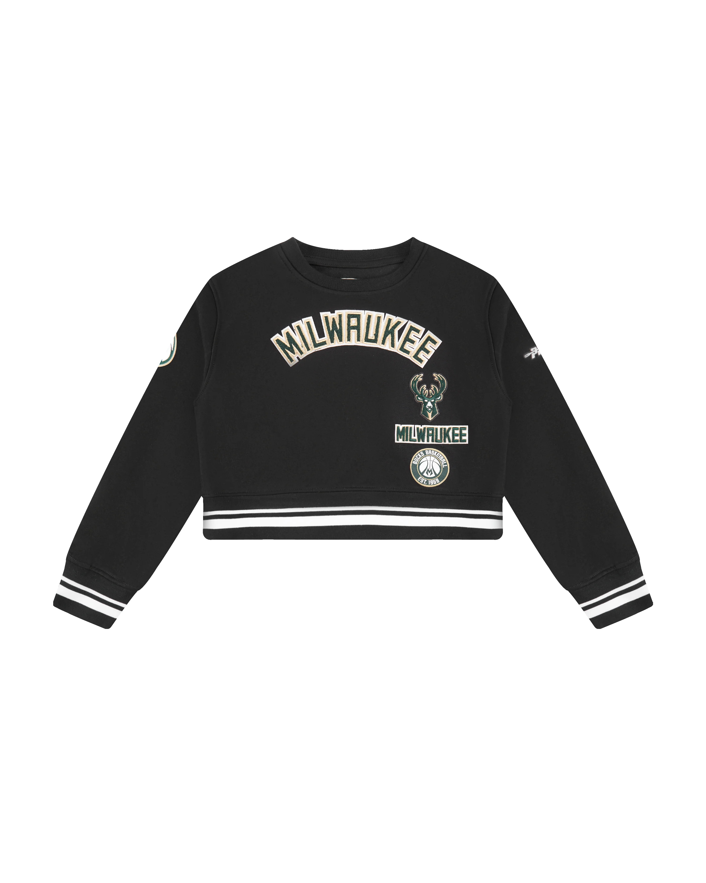 NBA MILWAUKEE BUCKS RETRO CLASSIC LITTLE GIRLS RIB FLEECE CREWNECK (BLACK)