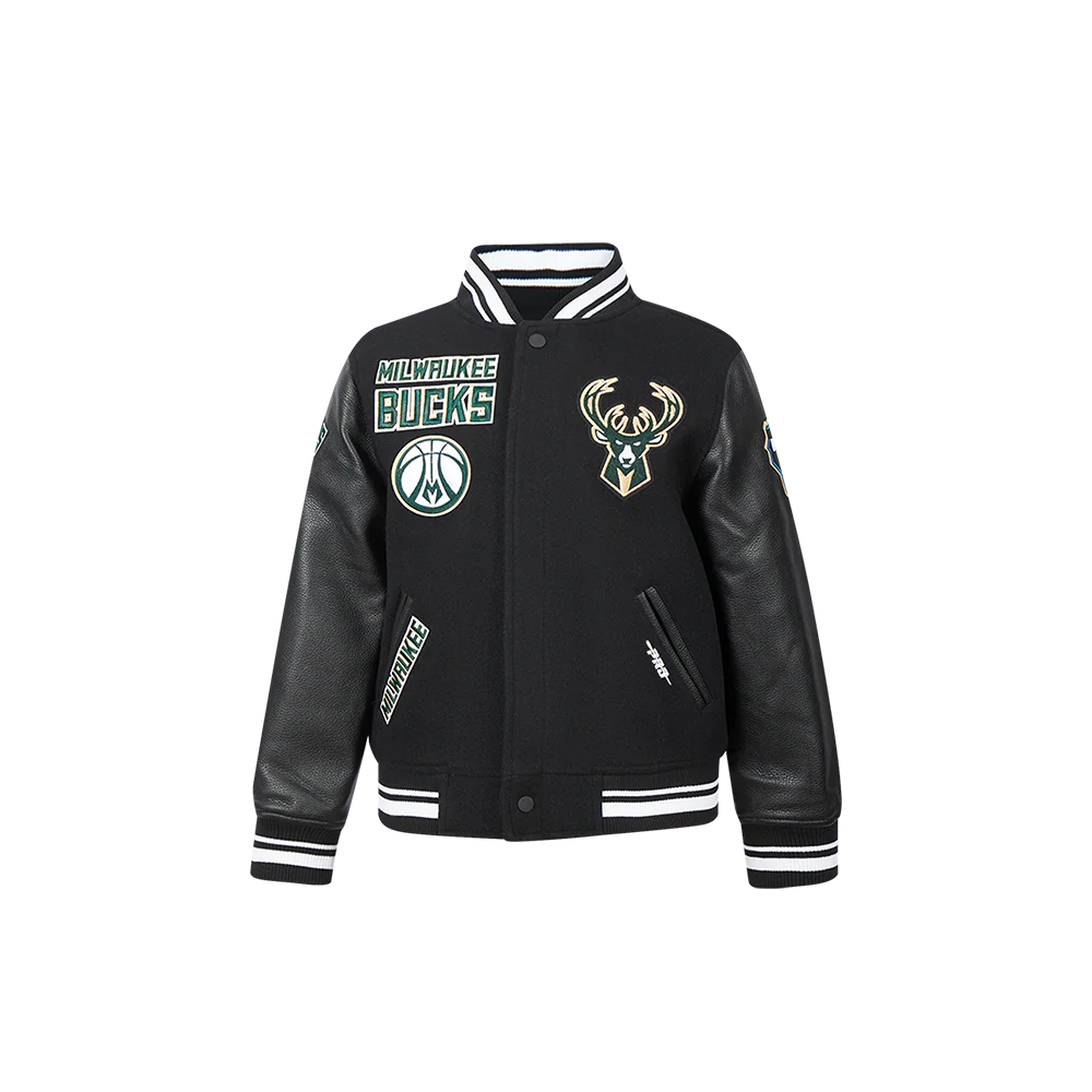 NBA MILWAUKEE BUCKS RETRO CLASSIC TODDLER BOYS RIB WOOL VARSITY JACKET (BLACK)