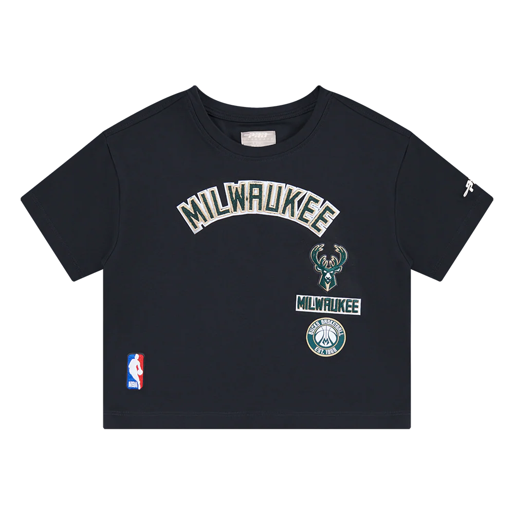 NBA MILWAUKEE BUCKS RETRO CLASSIC TODDLER GIRLS SHORT SLEEVE BOXY TEE (BLACK) - Image 3