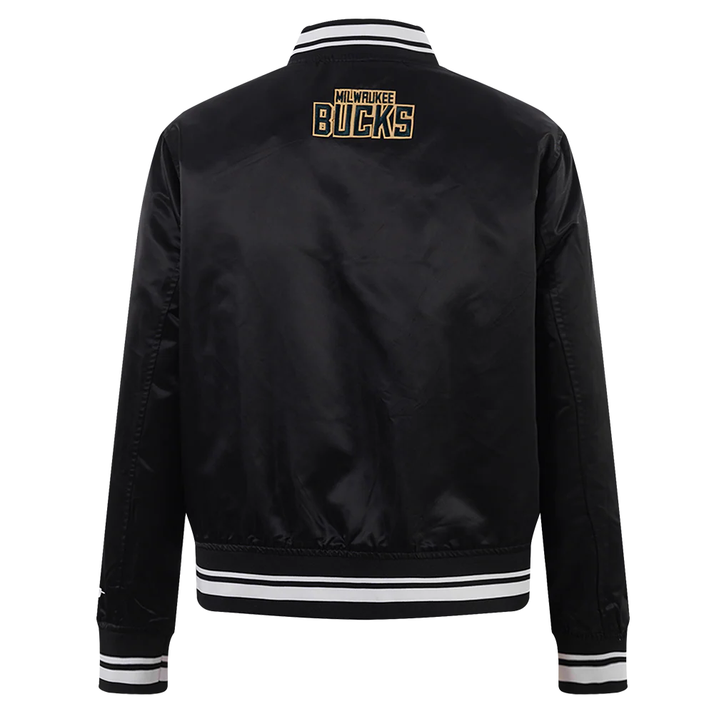 NBA MILWAUKEE BUCKS SCRIPT TAIL WOMEN'S SATIN JACKET (BLACK) - Image 3