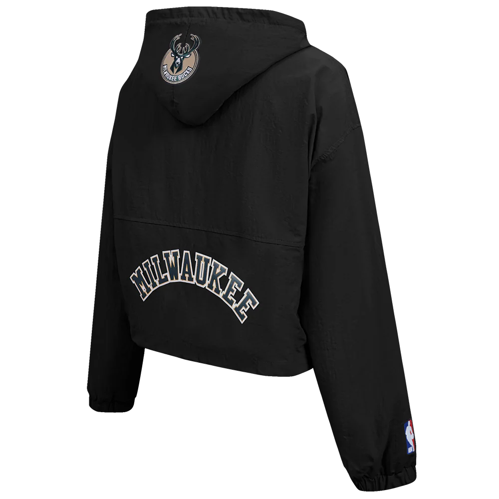 NBA MILWAUKEE BUCKS CLASSIC WIND WOVEN WOMEN'S 1/2 JACKET (BLACK) - Image 4