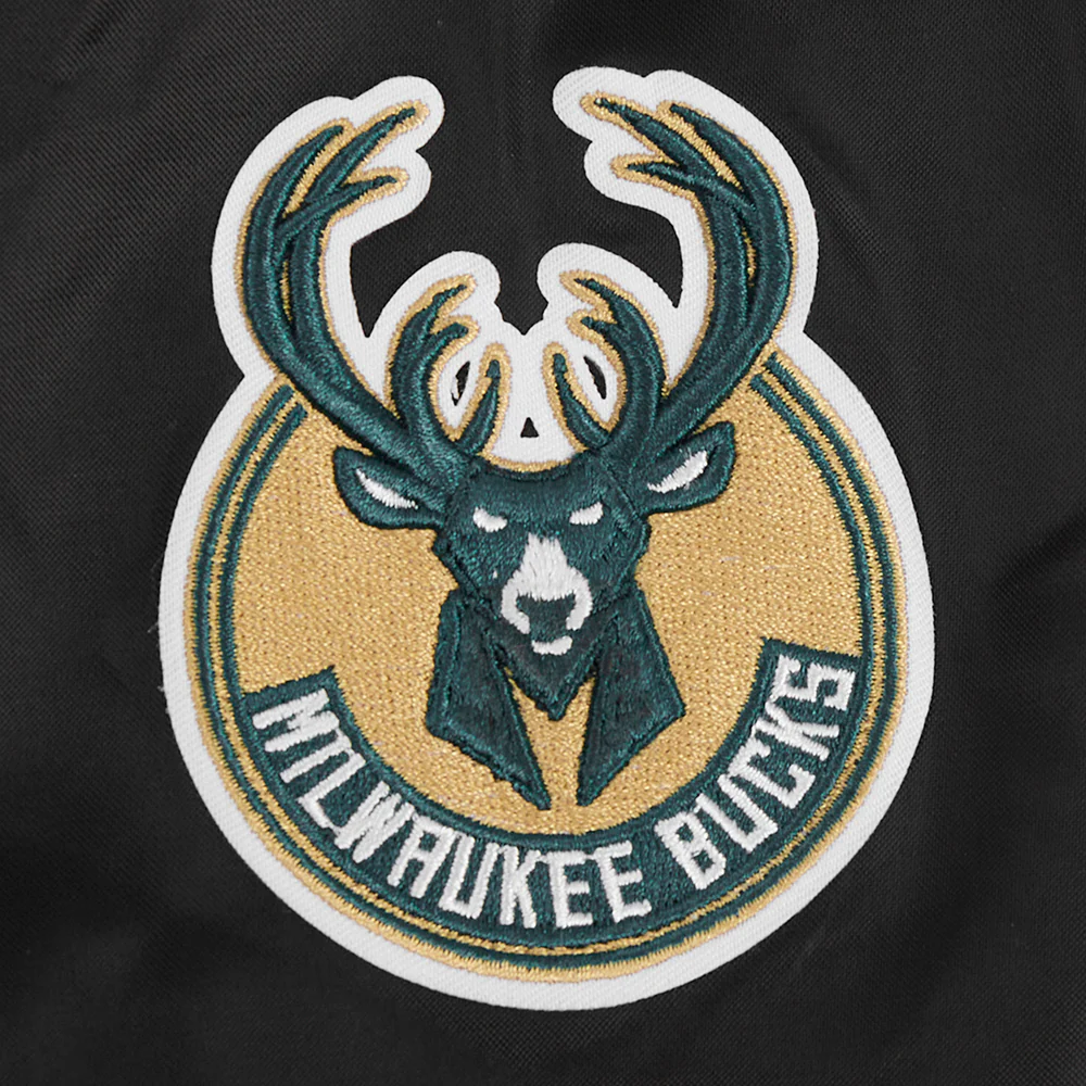NBA MILWAUKEE BUCKS CLASSIC WOMEN'S SATIN JACKET (BLACK) - Image 7